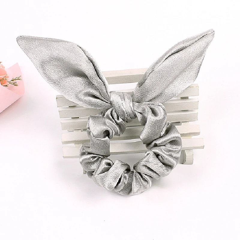 Блестящая атласная резинка для волос с кроличьими ушками девочек кролика бантом