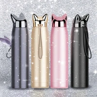 320ml double wall thermos water bottle stainless steel vacuum flasks cute cat fox ear thermal coffee tea milk travel mug