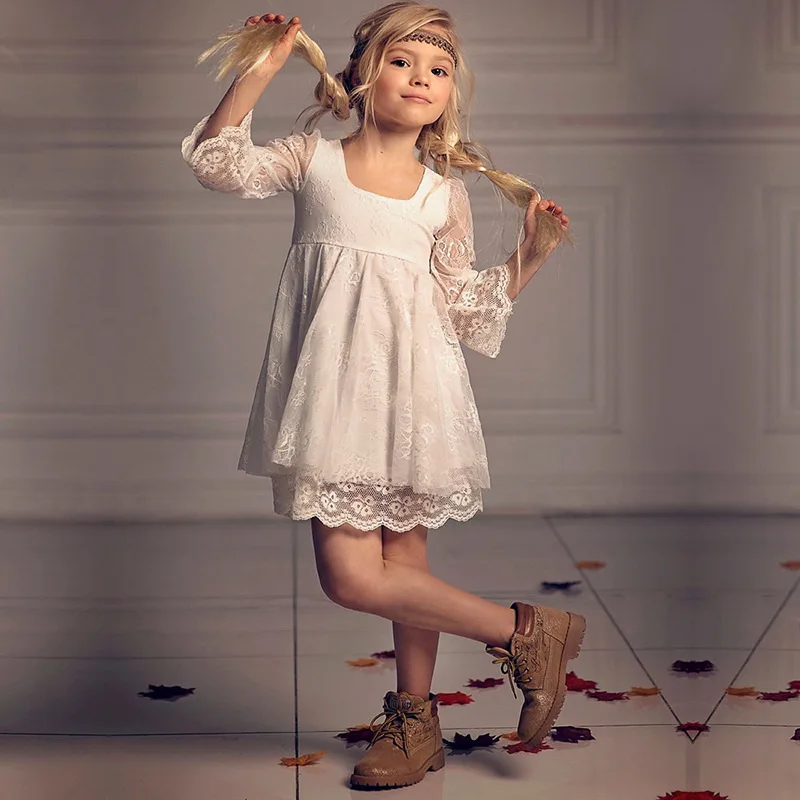 Платье для девочек кружевное рождественское платье принцессы цвета слоновой