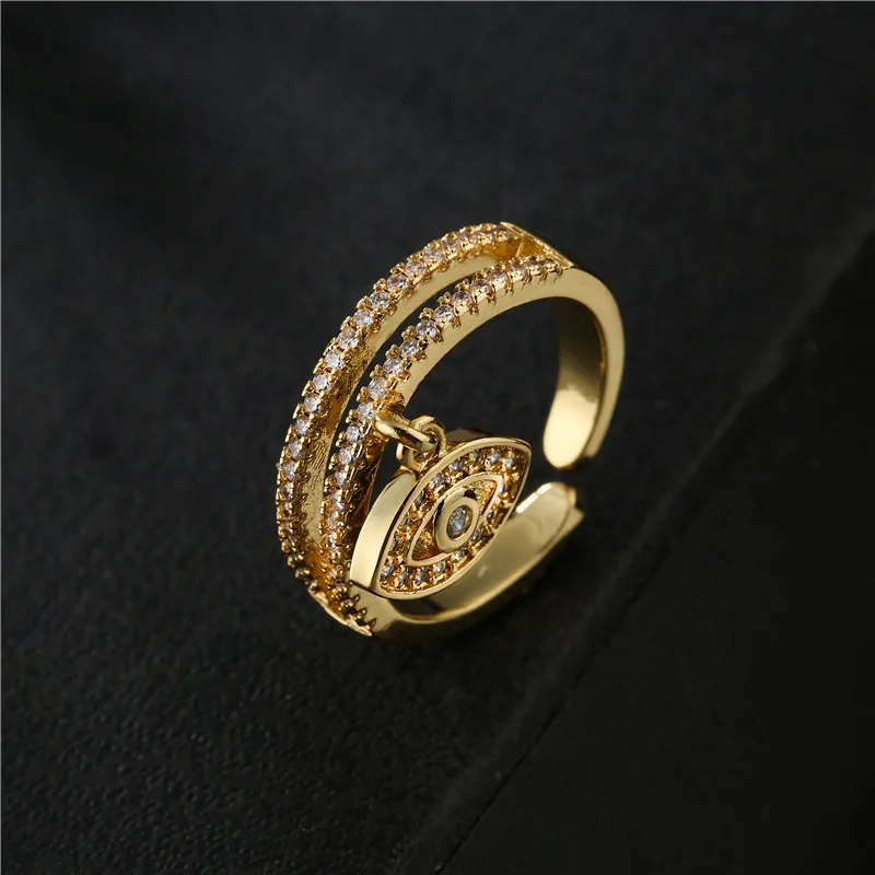 

Fashion Drop Oil Demon's Eyes Zircon Ring Copper-plated 18K Gold Open Ring for Women's Ring Turkey Lucky Evil Eyes Jewelry