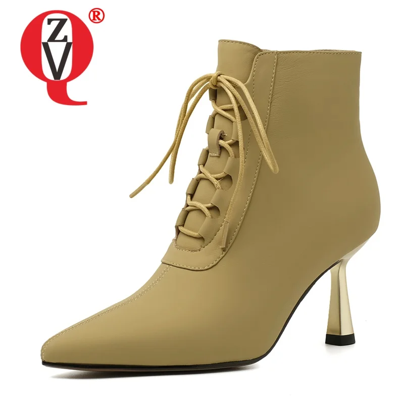 

Женские зимние короткие ботинки ZVQ с острым носком, однотонные, на молнии