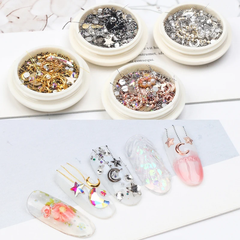 1 коробка 3D украшения для дизайна ногтей смешанные размеры бусины мульти узоры