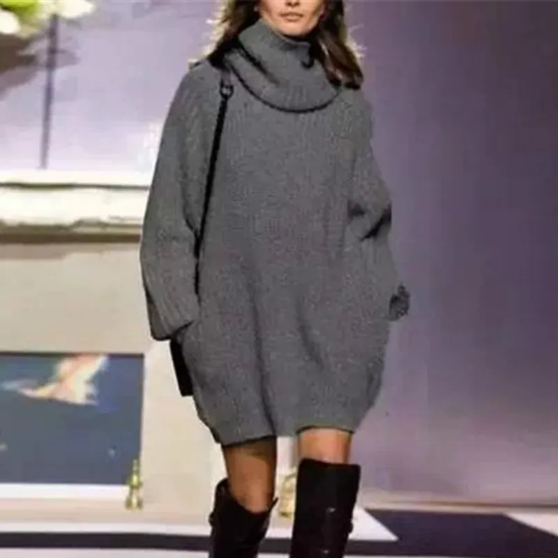 2022 новый длинный свитер с высоким воротом женский осенне-зимний вязаный джемпер