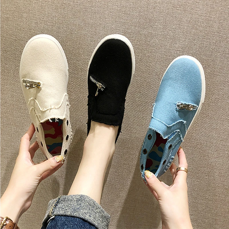 Туфли женские холщовые без шнуровки Повседневные Дышащие лоферы плоская подошва