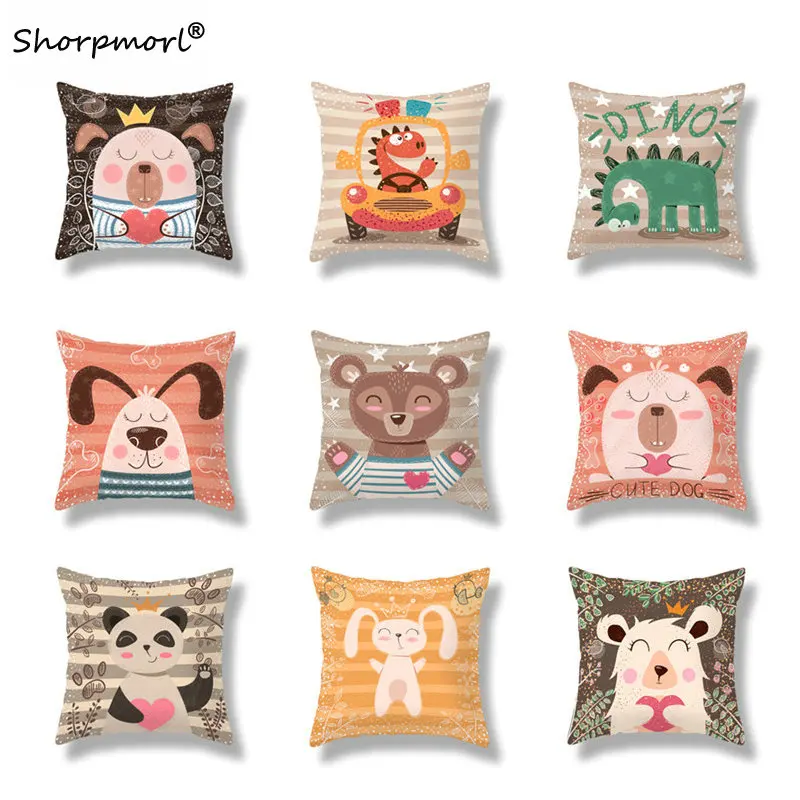 

2021 домашний декор, Мультяшные животные, наволочка для подушки, плюшевый динозавр, единорог, панда, принт, полиэстер, короткая подушка, Чехол ...