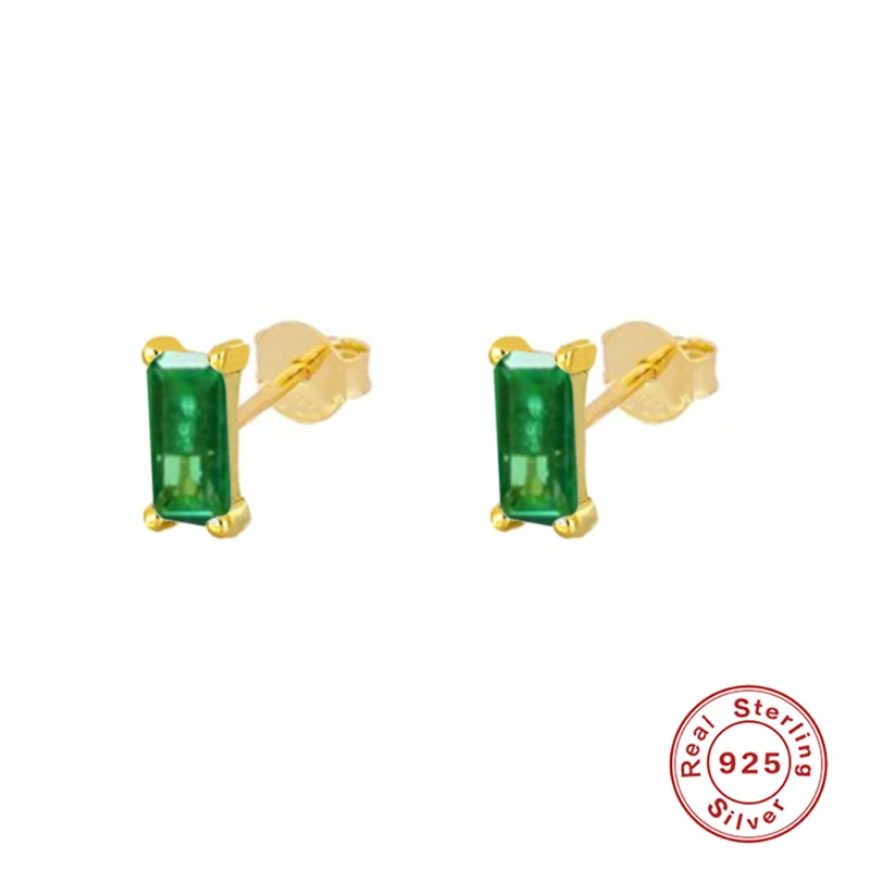 

Colorful Rectangle Zircon Stud Earrings for Women Earrings Jewelry 925 Sterling Silver Earring Rainbow Purple Green Black White