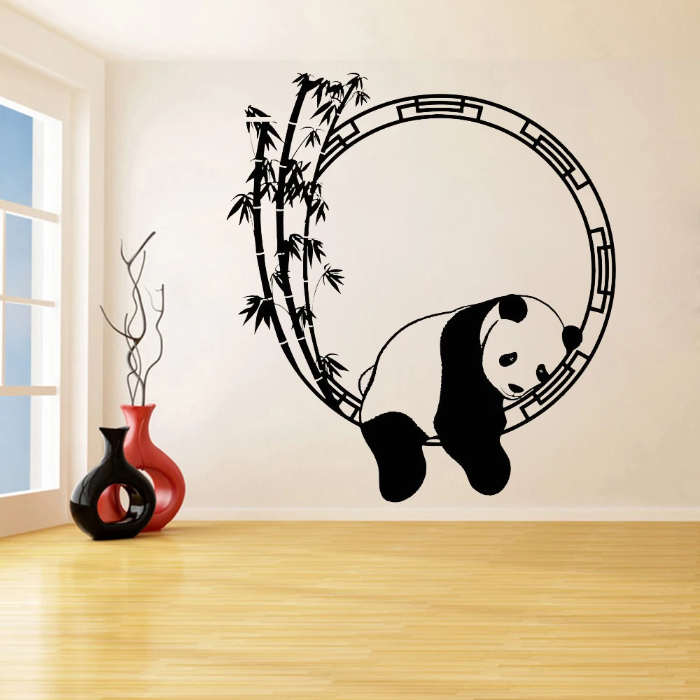 Фото Виниловая наклейка на стену для йоги панда медведь Энсо бамбук медитация Декор