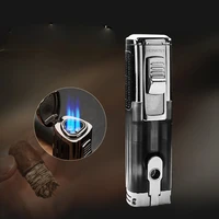 metal inflatable three straight cigar lighter high end multifunctional lighter smoking accesoires comes with cigar cutter gifts