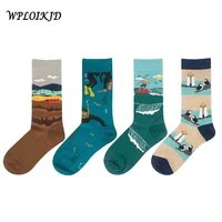 harajuku autumn winter new product illustrations cartoon personality couples socks cotton village penguin pattern cute socks