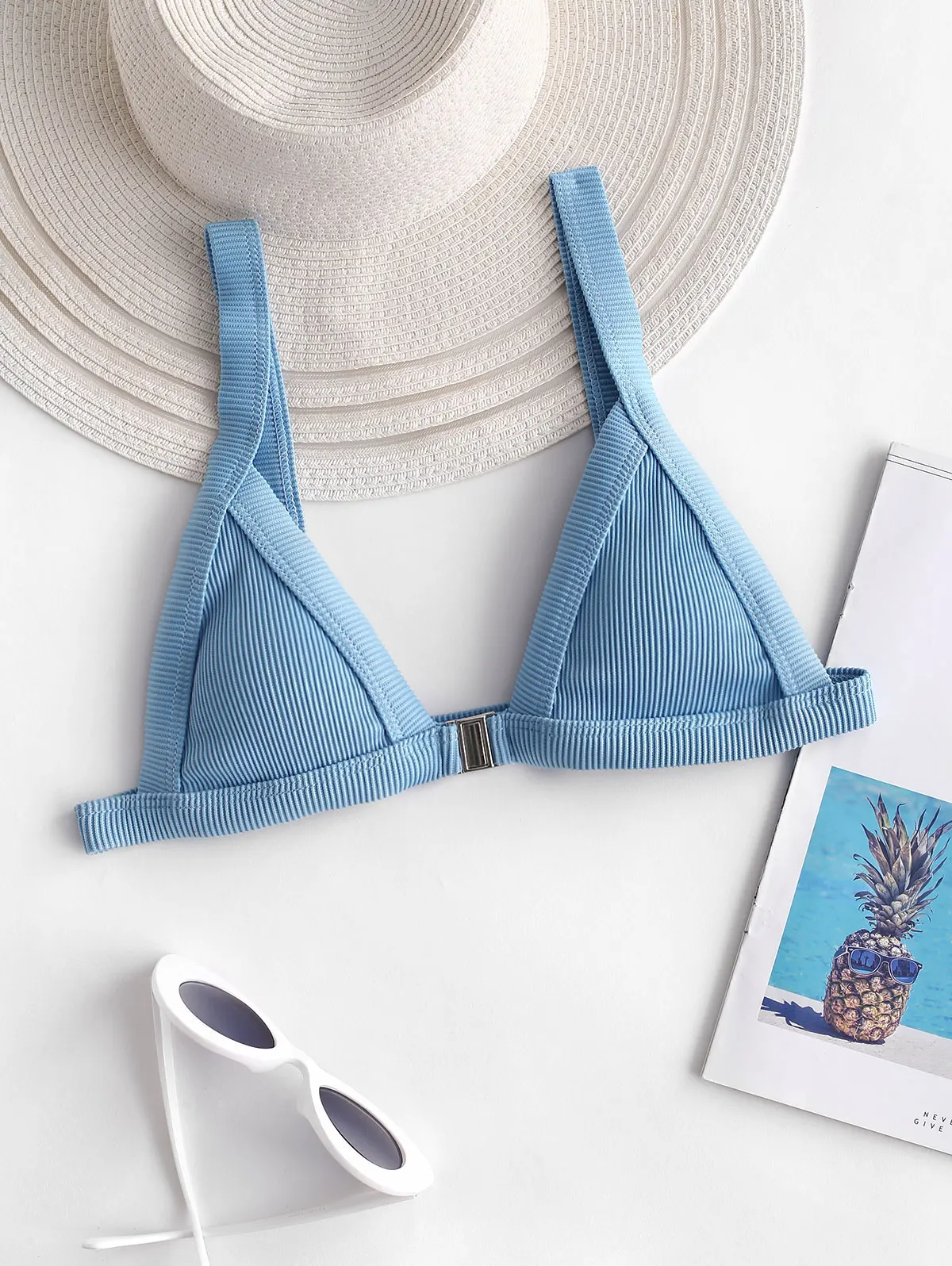 Женский купальник в рубчик с застежкой спереди|Раздельный из двух частей| |