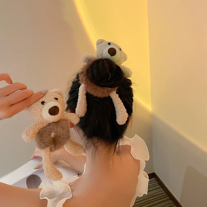 

2021 New Korean Cute Fuzzy Bear Hair Rope For Women Girls Fashion Ponytail Elastic Rubber Hair Band Sweet Head Accessories