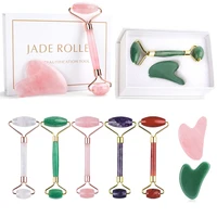 jade roller rose quartz stone pink gua sha board face slimming massager lifting skin care beauty massage tool set box