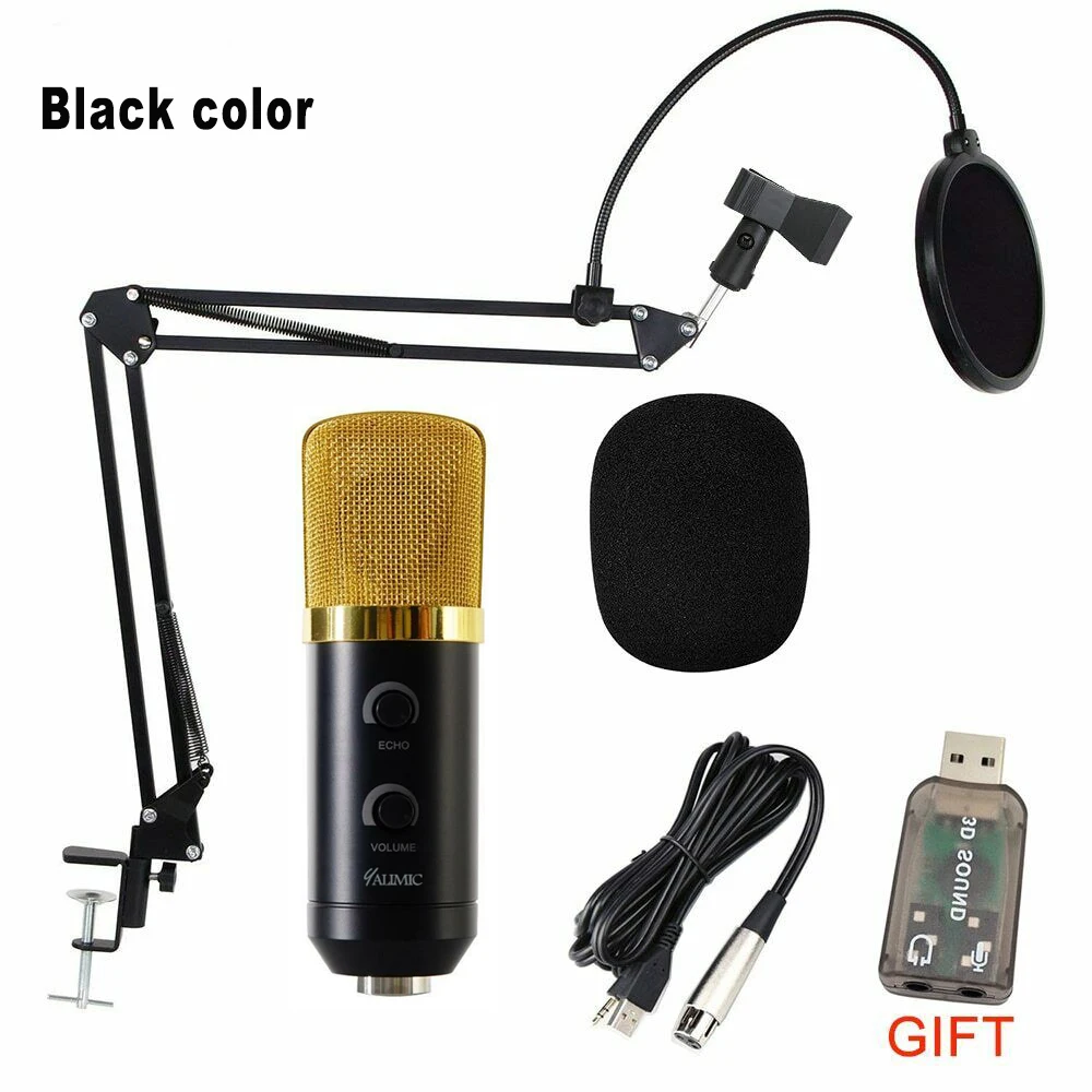 BLACK MK-F100TL Профессиональный USB студийный компьютерный конденсаторный микрофон для записи видео и караоке - Цвет: BLACK