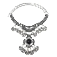 bohemian tibetan sapphire gem coin tassel red bead tassel pendant necklace ladies party wedding fashion jewelry