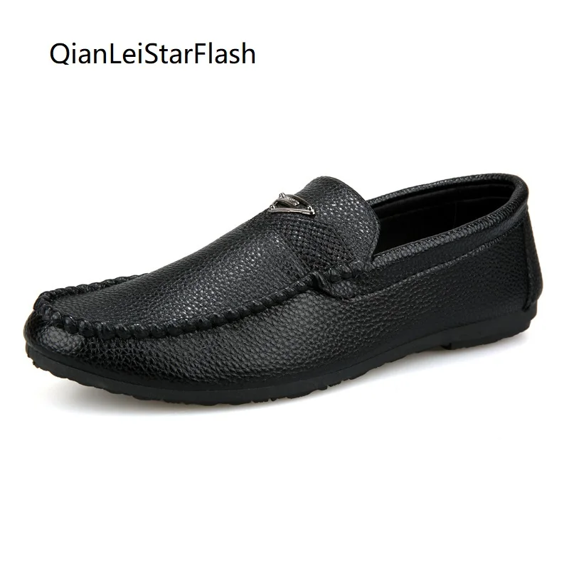 

Men Casual Shoes Leather Metal Buckle Formal Boat Shoes Mens Flats Loafers Moccasins Breathable Slip on Black Driving Shoes