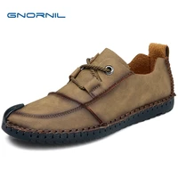 gnornil brand 2022 fashion genuine leather men casual shoes breathable soft mens handmade rubber sole flat shoes footwear