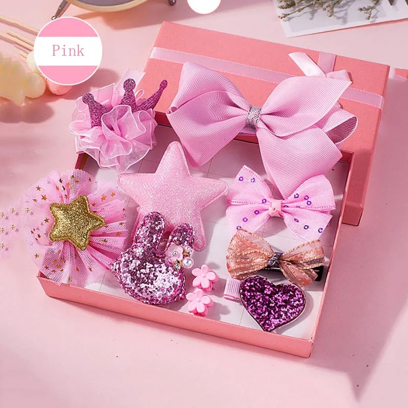10pcs Pink with box 10 шт. набор головных уборов, игрушки для девочек, детские аксессуары, бант из ленты, заколка для волос, заколки для волос, платье принцессы, красивая и модная игрушка - Цвет: 10pcs Pink with box