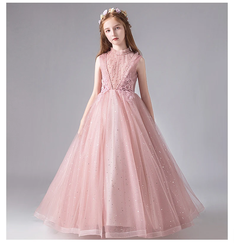 Beads Sequin Tulle Girl Pageant Princess Birthday Dress Long Wedding Baptism Kids First Communion Party Gown Flower Dresses | Детская