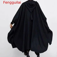 cape women winter capes black open front drawstring hooded gown poncho cape chic retro gothic woolen warm capes coats