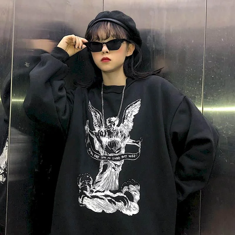 

Printed long-sleeved sweatshirt 2020 autumn winter new trendy European beauty large version loose bf lazy style student top