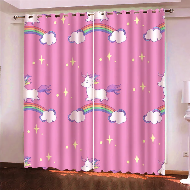 Розовый Радуга Единорог 2 панелей/комплект окна Шторы блокировать ткань драп