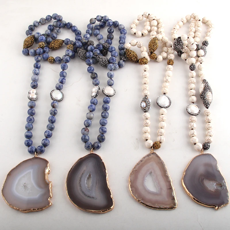 RH модное богемное этническое ювелирное изделие камень длинный завязанный черный