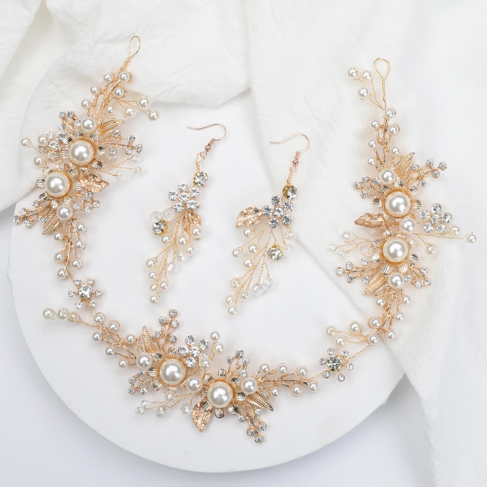 2020 популярный Золотой благородный цветок с жемчугом Стразы шикарная повязка для