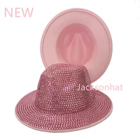 pink rhinestone fedora hat womens handmade bright rhinestone jazz top hat fallwinter wide brim panama hat mens warm hat