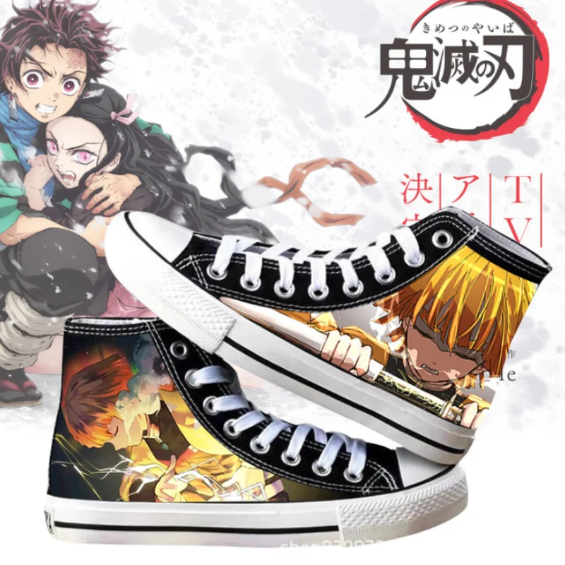 

Anime demon Slayer cartoon printed high top canvas shoes male and female students' casual flat sports shoes