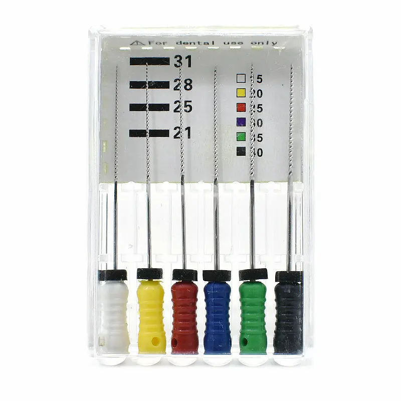 RZ3S Dental K-Files Stainless Steel 31mm/28mm/25mm/21mm For Endodontic Treatment 1 Pack
