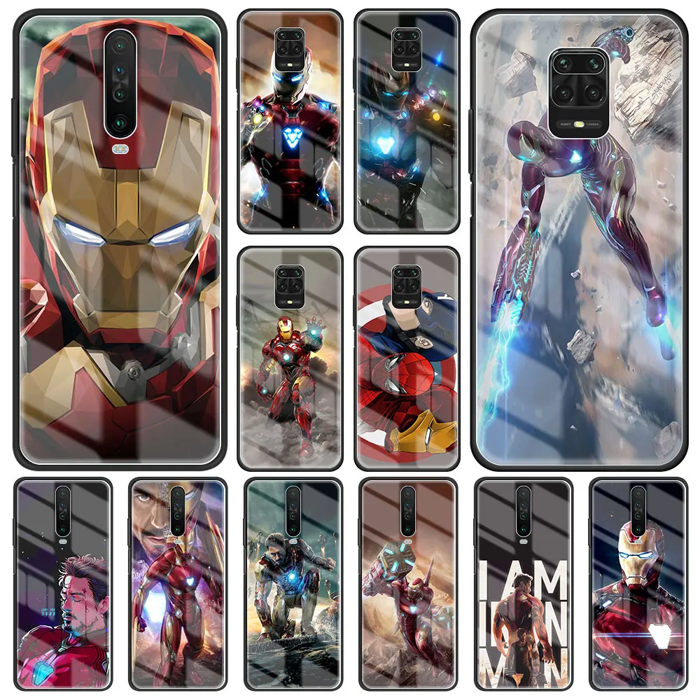 

Marvel Iron Man Tempered Glass Case For Xiaomi Redmi Note 10 Pro 9S 9T 9 5G 10S 8 7 9A 9C 8A K30 Phone Cover Back Coque Shell