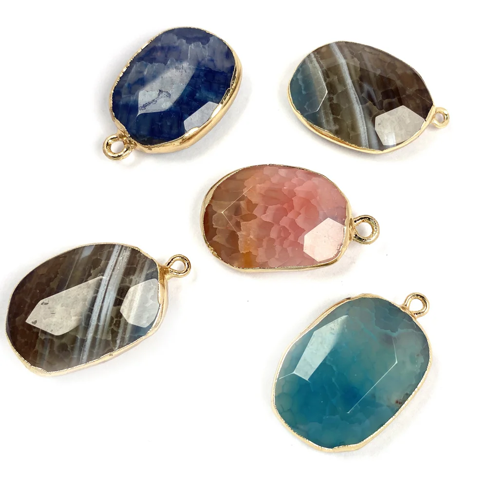 Подвеска из натурального камня в полоску агата эллиптическая форма