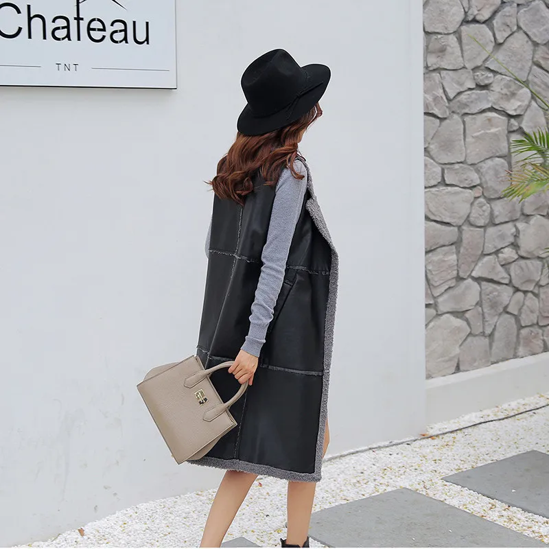 Женский жилет из ПУ кожи без рукавов на осень/зиму | Женская одежда