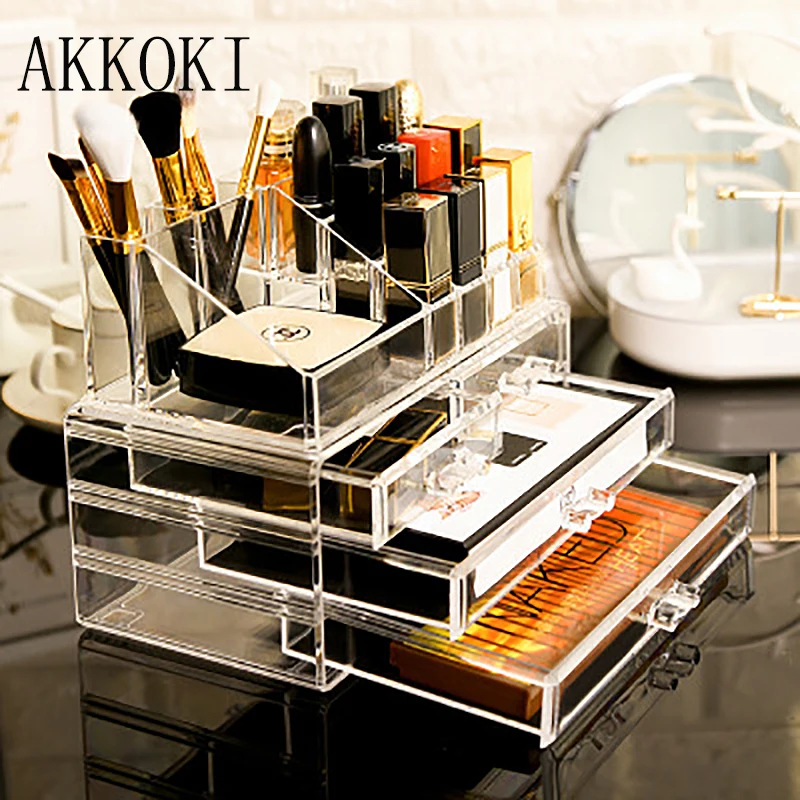 

Transparent Acrylic Large Capacity Cosmetic Storage Box Lipstick Makeup Brush Jewelry Desktop Finishing Storage Box Container
