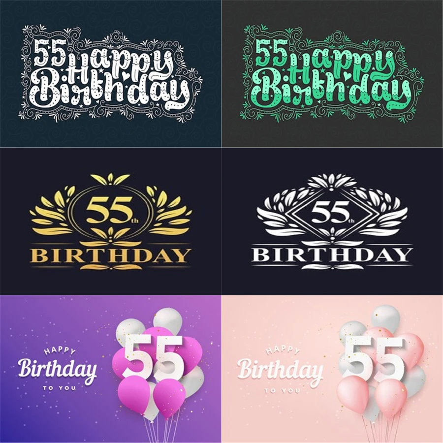 

Photo Studio Props Vinyl Photography Backdrop Fifty-Five Year Old Birthday Balloon Ribbons Cake 55St Birthday Party Decoration