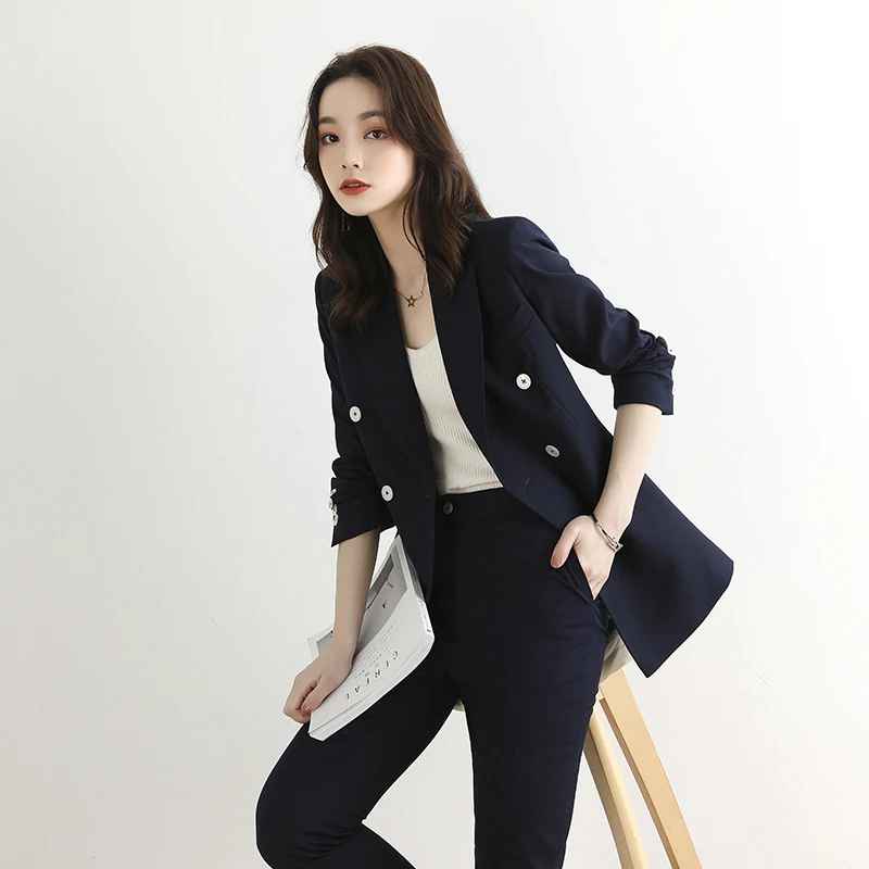 

Осенний Блейзер комплект рабочая одежда комплект из двух предметов дамы двубортный пиджак и штаны с эластичной резинкой на талии, Новинка ж...