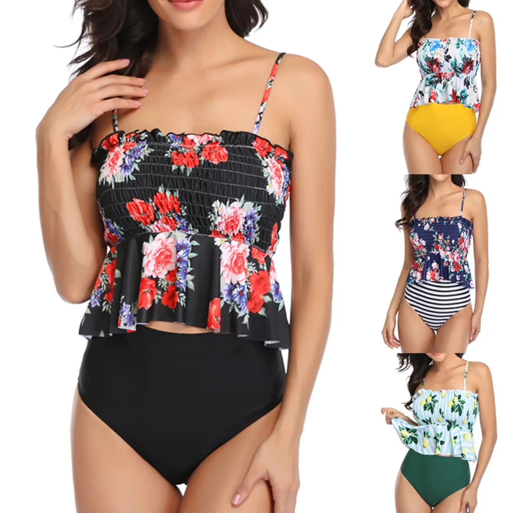 Floral Printed Women Bikini Set Push Up Plus Size Swimwear Tankini Sets Maio Feminino Praia Maillot De Bain Femme#G30 | Женская одежда