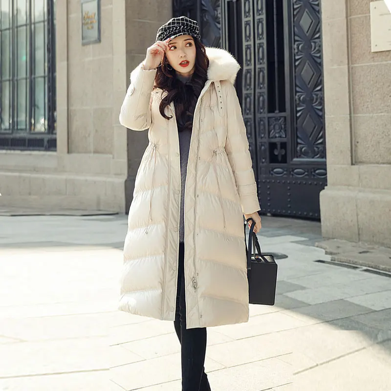 Женская куртка с воротником из натурального Лисьего меха зимняя длинная парка
