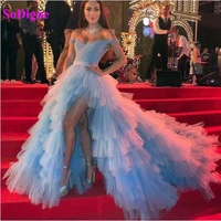 sodigne organza prom dresses long off the shoulder pleats high front and low back women party dress tiered evening gowns