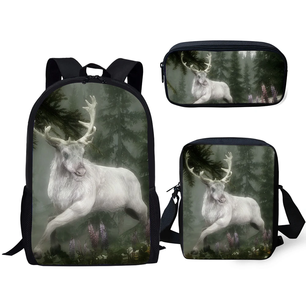 HaoYun Kids 3PCs Set Backpack Flower Deer Pattern School Bags Kawaii Animal Students School Backpack/Flaps Bags/Pen Bags