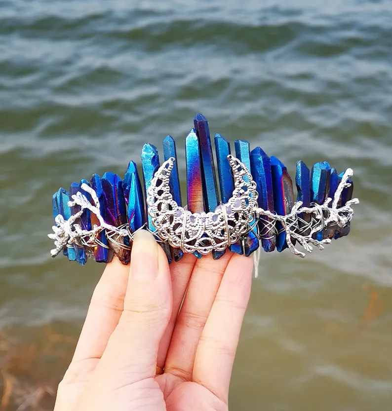 

Costume Handmade natural crystal Quartz crown headband moon tree branch headgear bridal party ladies headgear gift hairband