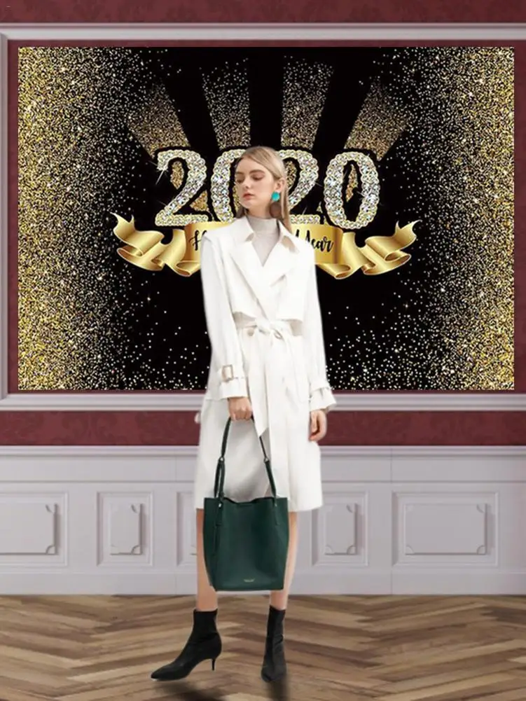 Счастливый Новый год 2020 декоративное фоновое полотно для золотистыми блестками