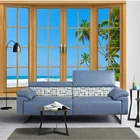3D обои на заказ, фотообои с изображением французских окон, пляжа, моря, для гостиной, спальни, телевизора, домашний декор, настенная 3D наклейка