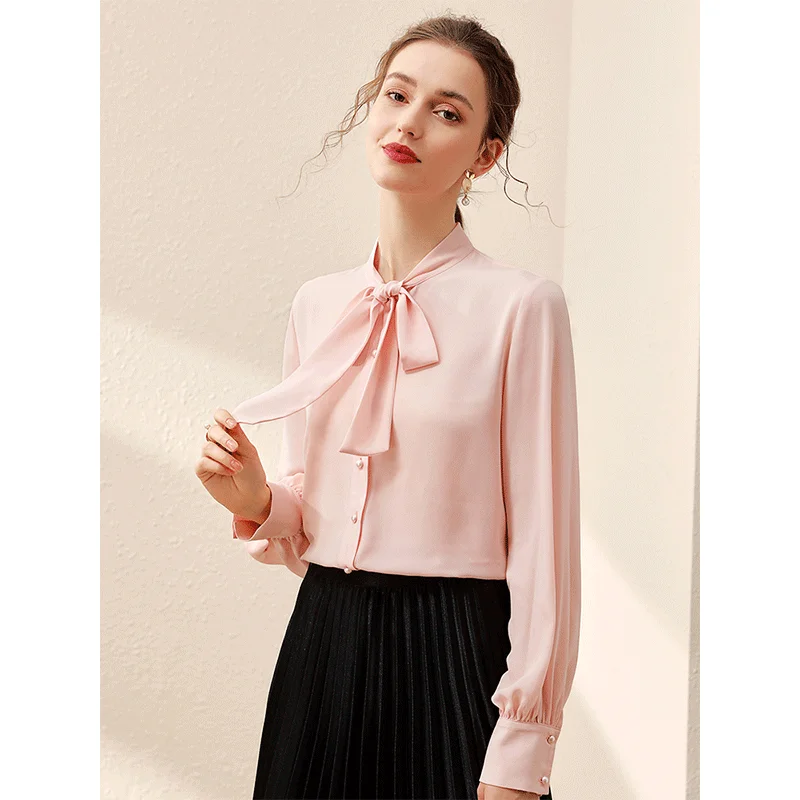 Womens Chiffon Long Sleeved Shirt Temperament Wild Ribbon Bowknot White Top Spring New Fashion Shirt