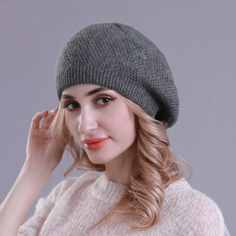 Dark Grey Новые женские шерстяные береты зимние вязаные мягкие теплые кашемировые французские береты шапка для дам модные однотонные шикарные шляпы - Цвет: Dark Grey