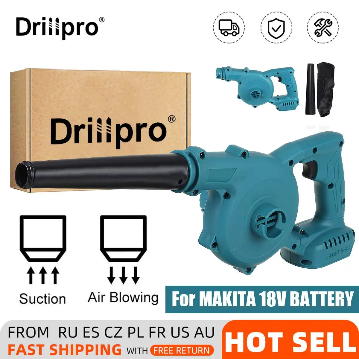 

Бесщеточная Электрическая воздуходувка Drillpro 2 в 1, вакуумный пылесборник для выдувания и всасывания пыли, для аккумуляторов Makita 18 в