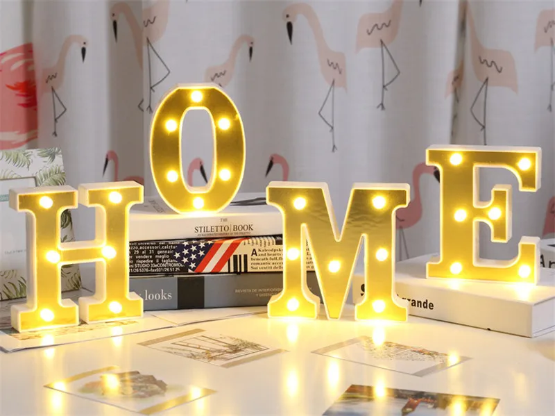 Fashion Gold English Letters Decorative Night Lamp Sign Alphabet Ornaments Crafts Letter Lettering For Wedding Xmas Numbers DIY