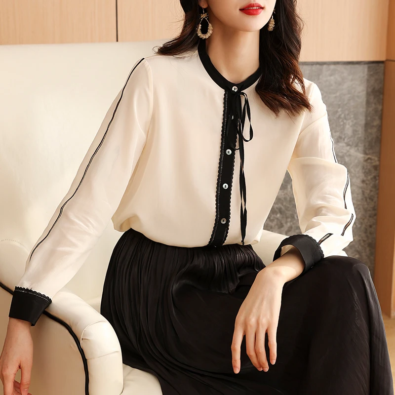 Silk Shirt Women Korean Style Woman Blouse Long Sleeve Top Female Elegant Blouses Spring Autumn 2021 Blusas Mujer Pph3660