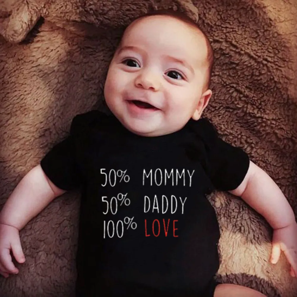 

50% Mommy 50% Daddy 100% Love Print Newborn Baby Bodysuit Cute Baby Boys Girls Rompers Cotton Summer Infant Baby Clothes