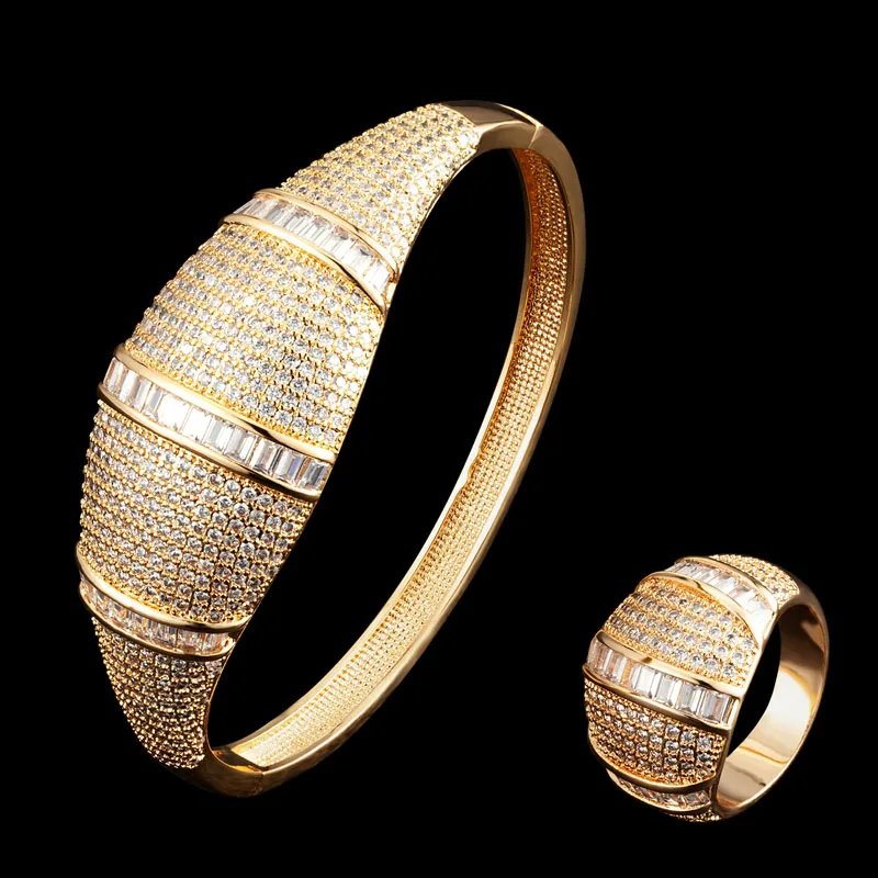

Zlxgirl Новое поступление 2 шт. браслет и кольцо Ювелирные наборы 58 мм Размер кубический циркон медный браслет и кольцо женский браслет наборы